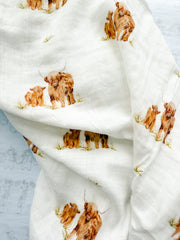 Highland Coo Muslin Swaddle Blanket