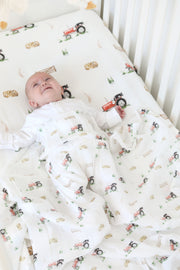 Tractor Muslin Swaddle Blanket