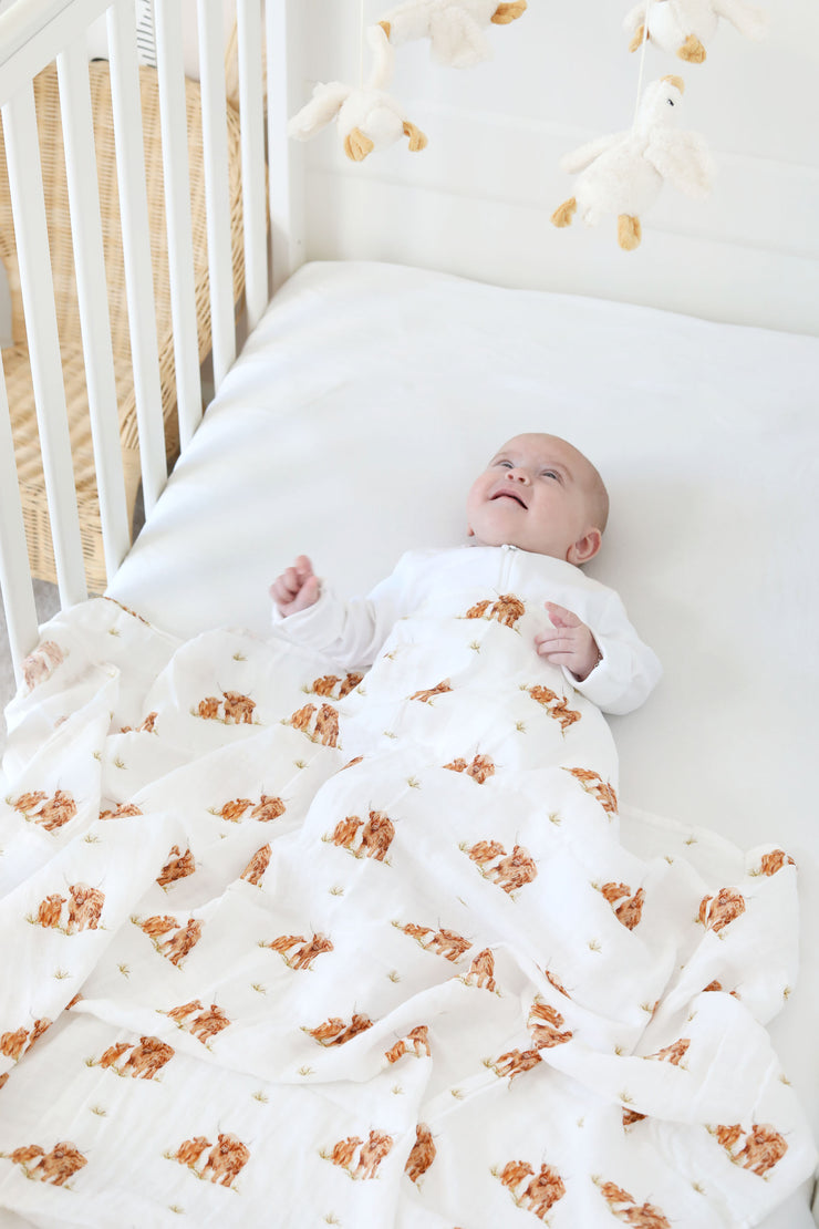 Highland Coo Muslin Swaddle Blanket