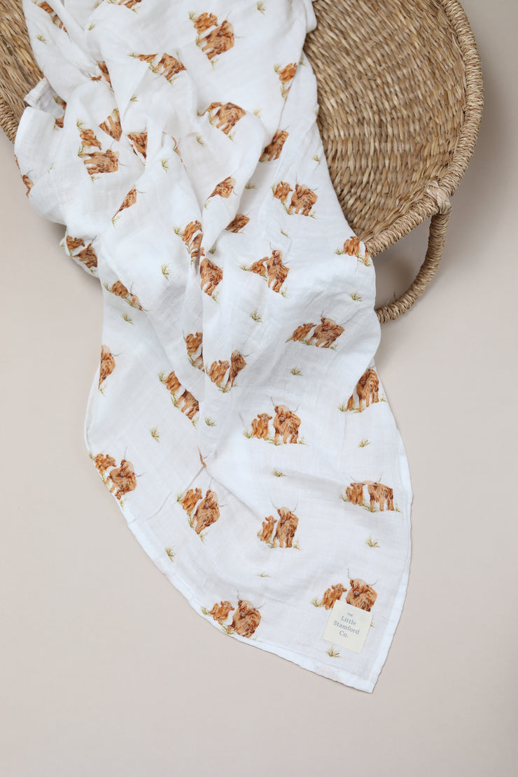 Highland Coo Muslin Swaddle Blanket