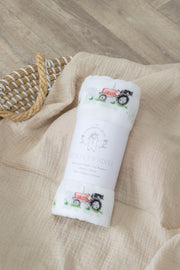 Tractor Muslin Swaddle Blanket