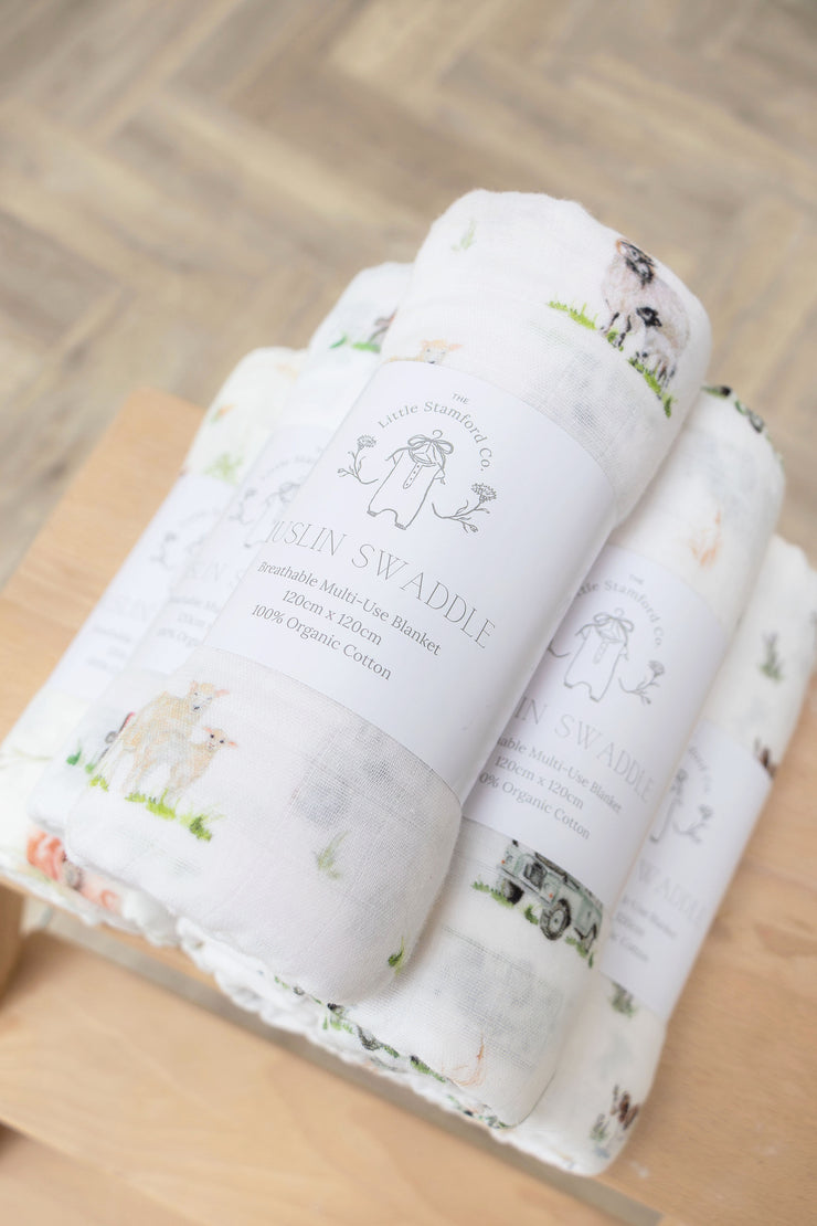 Tractor Muslin Swaddle Blanket