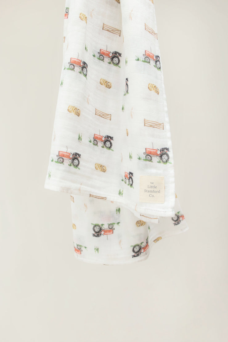 Tractor Muslin Swaddle Blanket