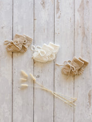 Organic cotton bow knit newborn booties with gift bag